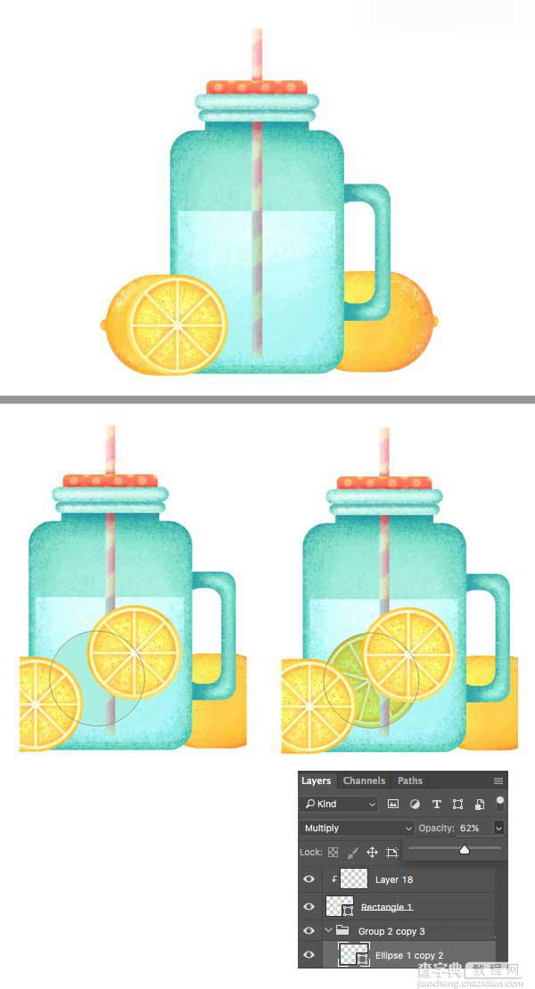 Photoshop合成创意扁平化风格的柠檬杯插画35
