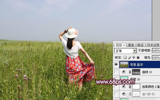 Photoshop将草丛人物图片打造魔幻的粉调红绿色效果25