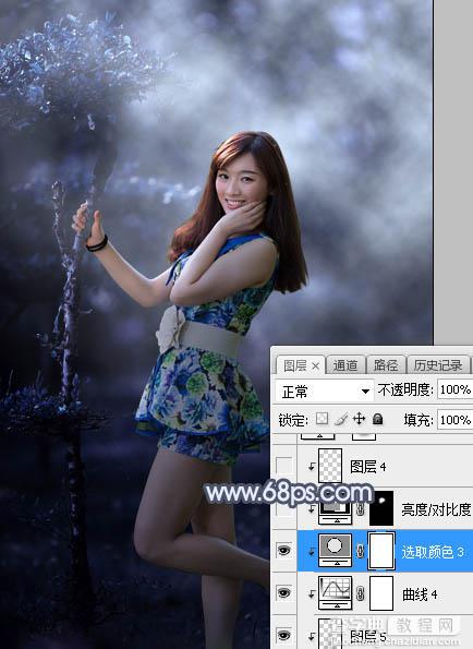 Photoshop将外景人物图片打造高对比暗蓝色调33