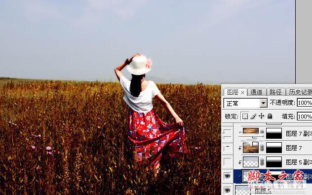 Photoshop为草原人物图片打造偏灰的秋季黄褐色21