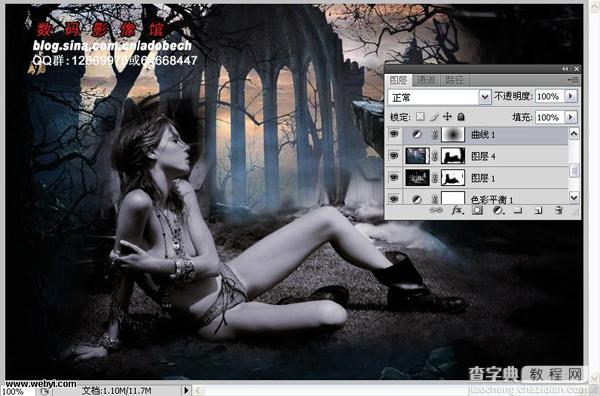 Photoshop为黑白照片调色打造出暗黑记忆女郎效果8