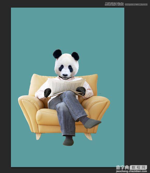 用PS合成做在森林中看书的熊猫人18