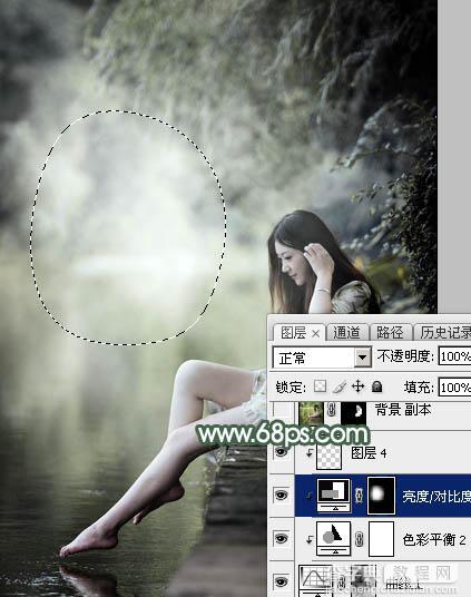 Photoshop为水景人物图片打造出古典中性暗绿色效果27