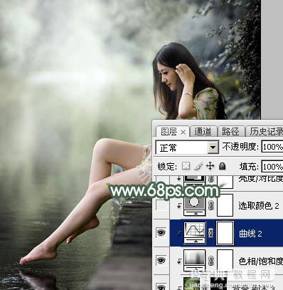 Photoshop为水景人物图片打造出古典中性暗绿色效果35