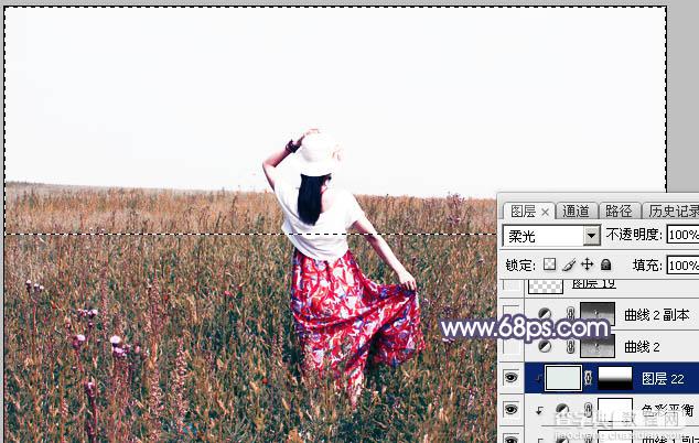 Photoshop将草原人物图片调制出唯美的暗调红蓝色20