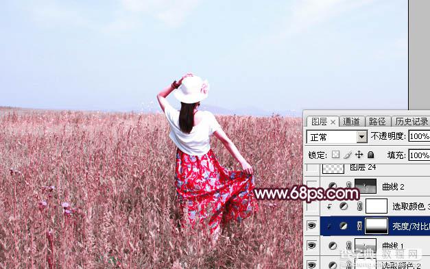 Photoshop将草丛人物图片打造魔幻的粉调红绿色效果14