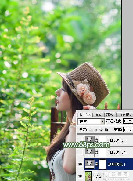 Photoshop将树林人物图片打造出甜美的青红色早秋色6