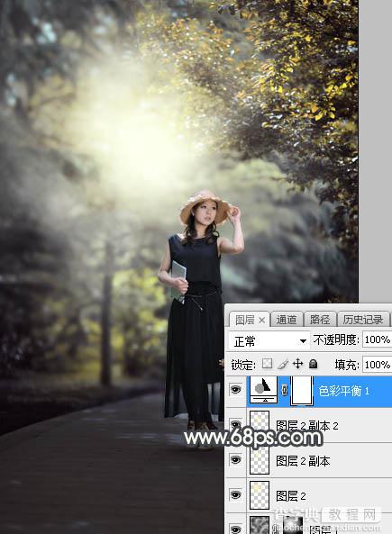 Photoshop将树林人物图片调制出梦幻的秋季黄褐色29