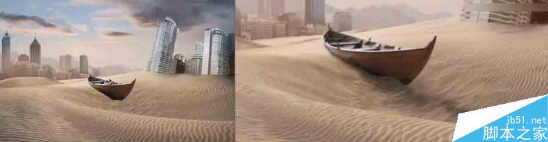 Photoshop合成创意风格被沙丘淹没的荒废城市场景9