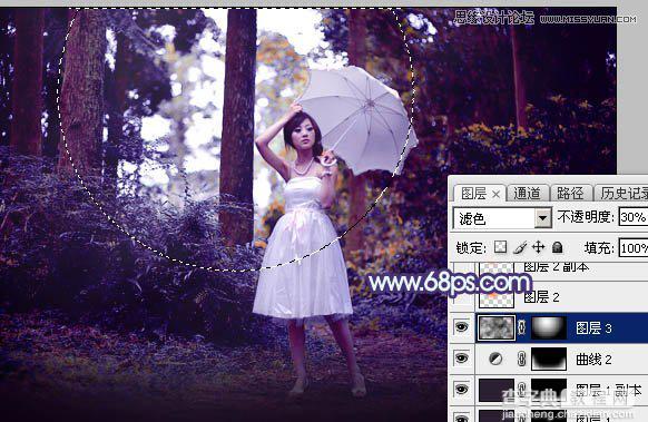 Photoshop调出梦幻紫色调的森林美女照片教程30