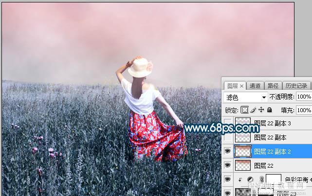 Photoshop将草原人物图片打造出唯美的蓝红色特效28