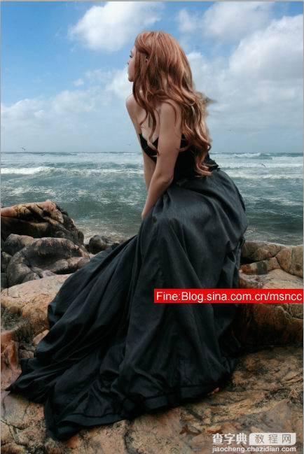 photoshop合成制作出坐在海边岩石上眺望远方沉思的美女图片3
