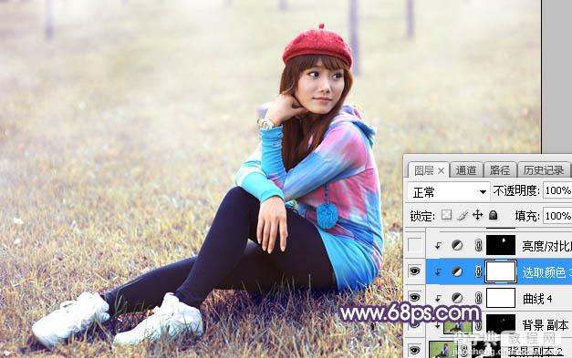 Photoshop将草地人物图片打造梦幻的秋季淡黄色26