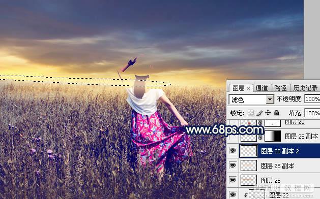 Photoshop调制出秋季暖色霞光荒原人物图片42