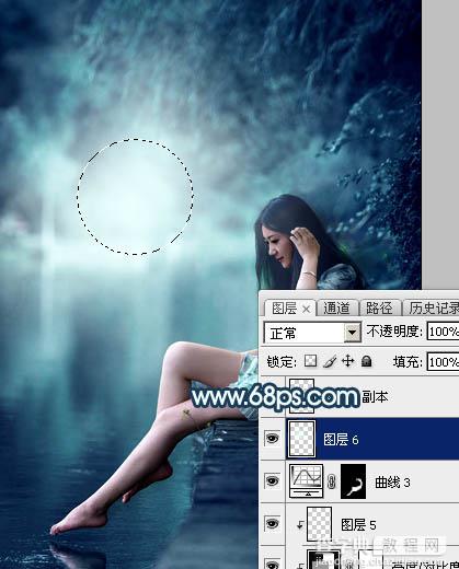 Photoshop调出梦幻唯美的暗调青蓝色河边人物图片46