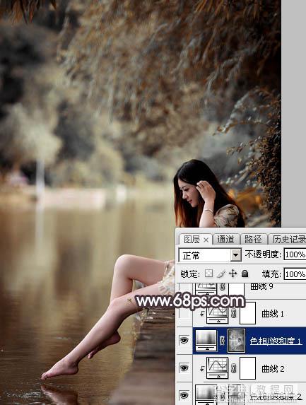 Photoshop将湖景人物图片打造出唯美的暗褐色秋季18