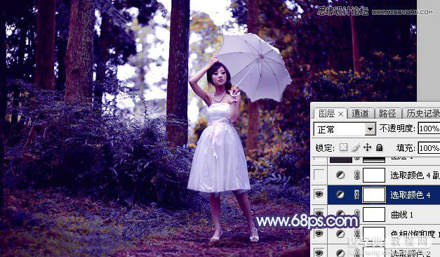 Photoshop调出梦幻紫色调的森林美女照片教程25