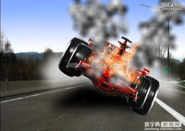 photoshop 合成冒烟行驶的F1赛车22
