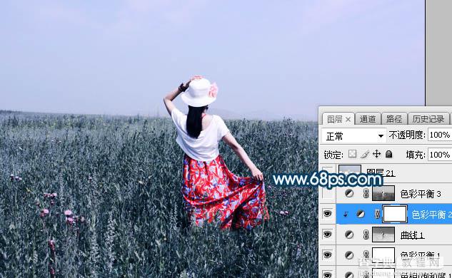 Photoshop将草原人物图片打造出唯美的蓝红色特效18