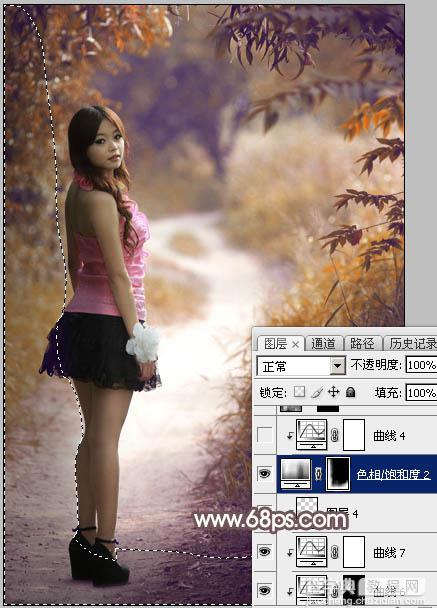 Photoshop将树林人物图片打造出唯美的秋季红褐色37