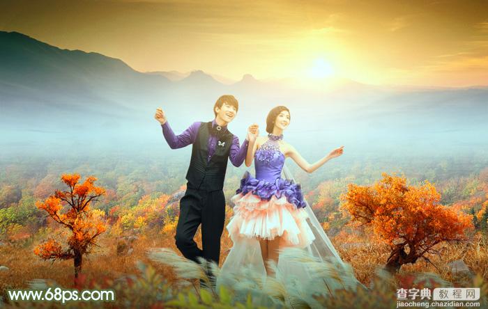 Photoshop合成唯美梦幻的的秋季婚片1