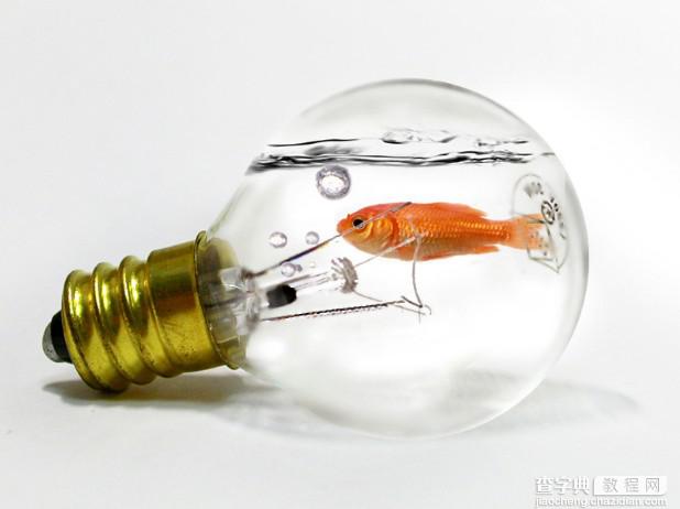 photoshop合成简单的灯泡中吐水泡的金鱼1