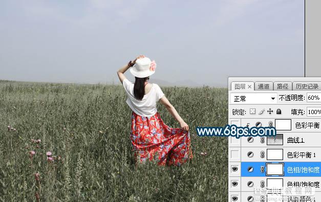 Photoshop将草原人物图片打造出唯美的蓝红色特效10