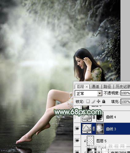 Photoshop为水景人物图片打造出古典中性暗绿色效果40