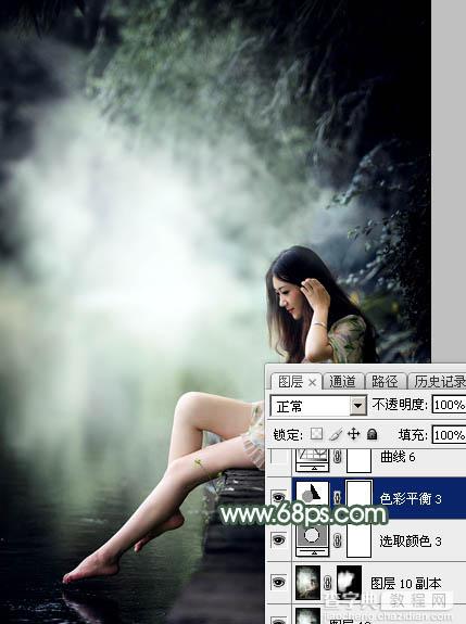 Photoshop为水景人物图片打造出古典中性暗绿色效果51