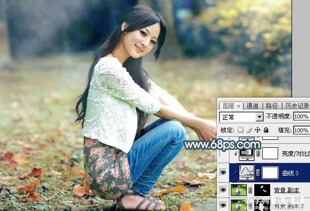 Photoshop将草地人物图片调制出柔和甜美的淡调青红色30