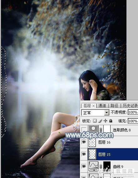 Photoshop将水景人物图片打造出柔和的古典青蓝色特效47