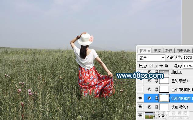 Photoshop将草原人物图片打造出唯美的蓝红色特效9