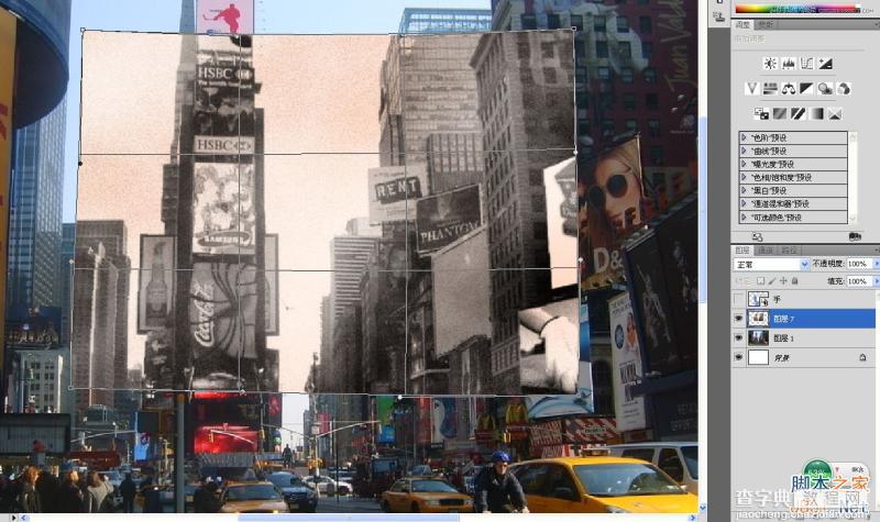 Photoshop创意合成手拿老照片旧地重游的图片效果19