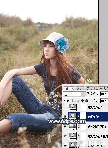 Photoshop调制出柔和的晨曦霞光草丛人物图片13