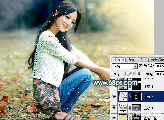 Photoshop将草地人物图片调制出柔和甜美的淡调青红色44