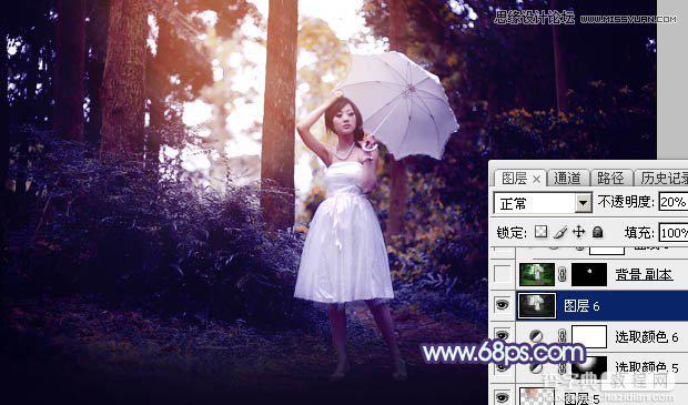 Photoshop调出梦幻紫色调的森林美女照片教程40