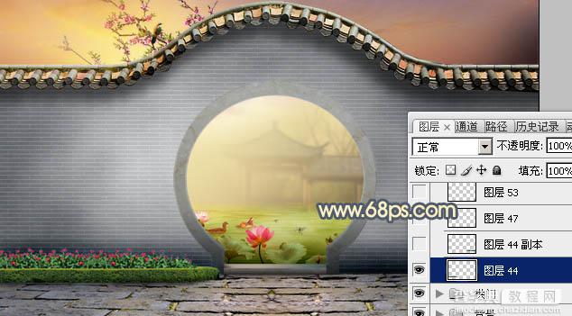 Photoshop合成唯美的江南古典园林拱门美景教程45