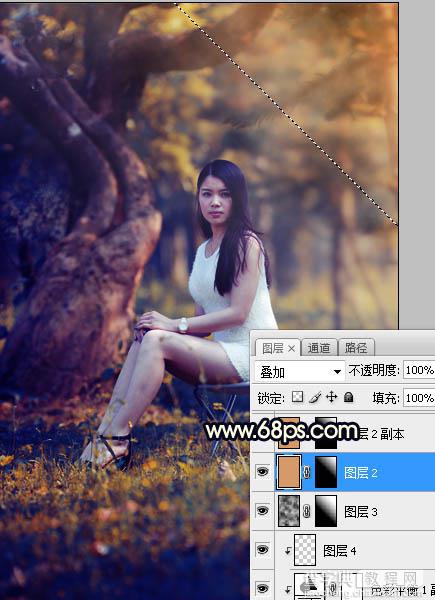 Photoshop调制出唯美的深秋暗黄色树林人物图片21