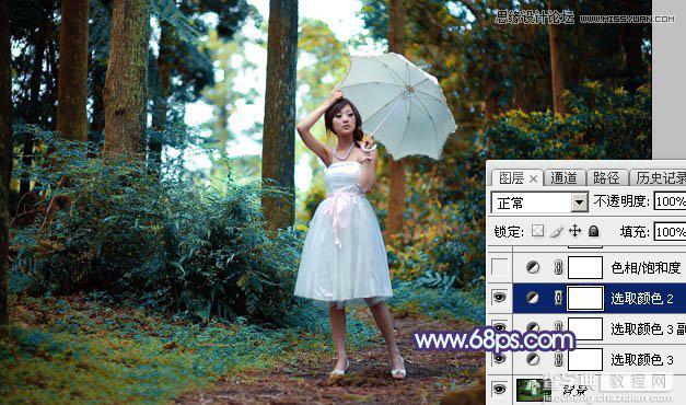 Photoshop调出梦幻紫色调的森林美女照片教程10