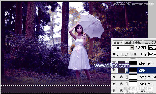 Photoshop调出梦幻紫色调的森林美女照片教程27