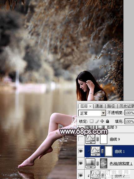 Photoshop将湖景人物图片打造出唯美的暗褐色秋季20