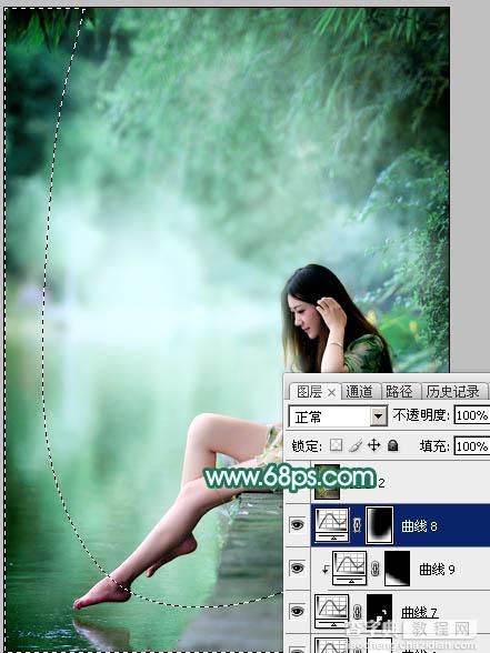 Photoshop将湖景人物图片打造甜美的粉调青绿色44