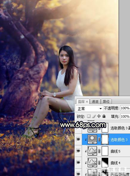 Photoshop调制出唯美的深秋暗黄色树林人物图片37