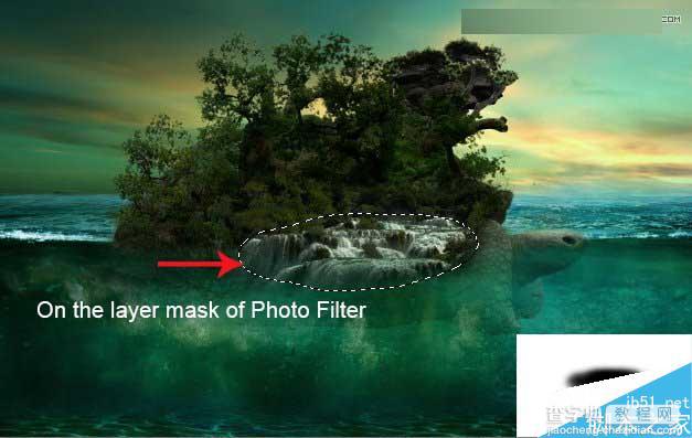 Photoshop合成海洋巨龟驮着岛在水上漂浮的效果图73