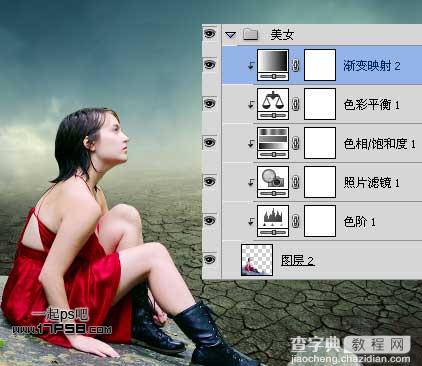 photoshop抽象合成干枯沙丘上的独思女孩14