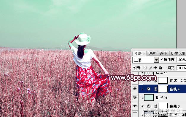 Photoshop将草丛人物图片打造魔幻的粉调红绿色效果34