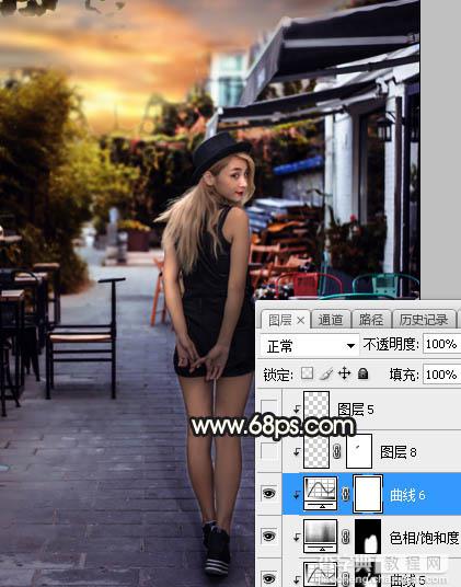 Photoshop调制出明亮的暖色霞光餐厅外的人物图片28