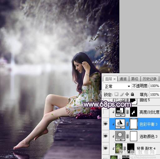Photoshop调制出梦幻中性蓝紫色夏季水边人物图片29