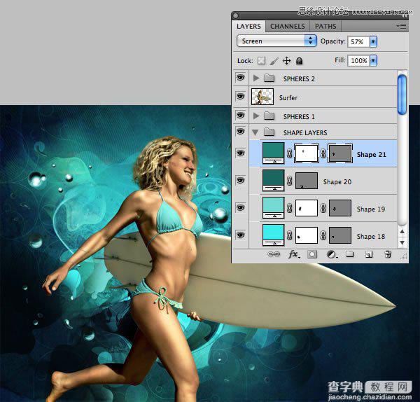 Photoshop合成从水花中冲出抱着滑板的海边美女52