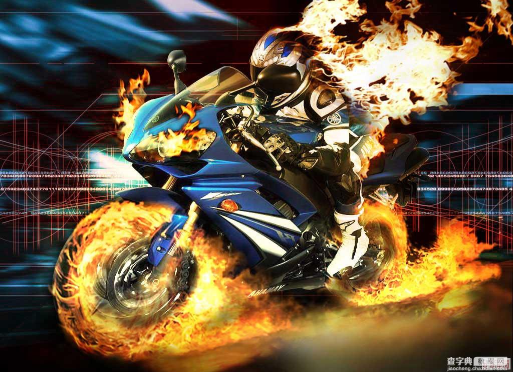 Photoshop图片合成着火和水中喷溅的摩托车手13